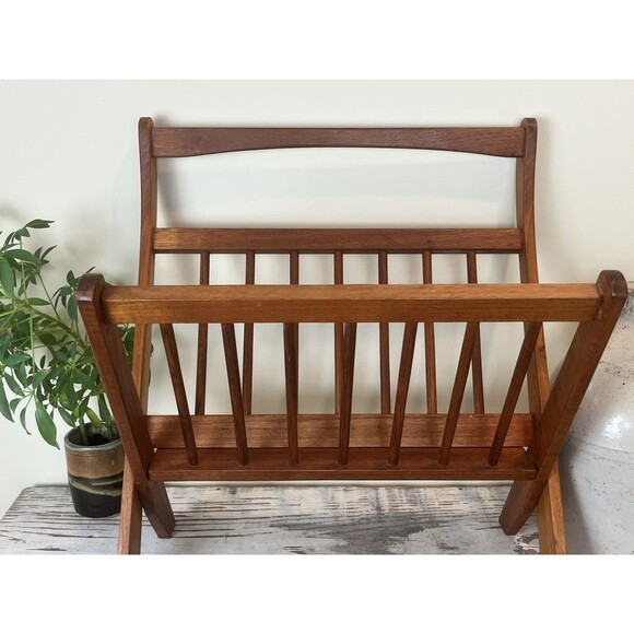 Vintage Mid Century Danish Modern Teak Folding Magazine Holder Rack - Picture 1 of 11